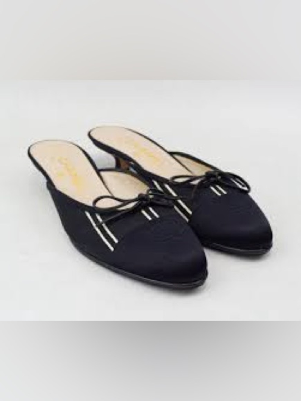 Chanel Classic Kitten Heel Slides Black White Size 39